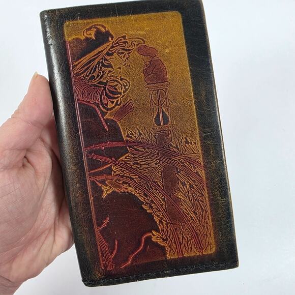 Tooled Embossed Leather Wallet Bi-Fold Checkbook Long Vintage Heritage - Picture 1 of 13